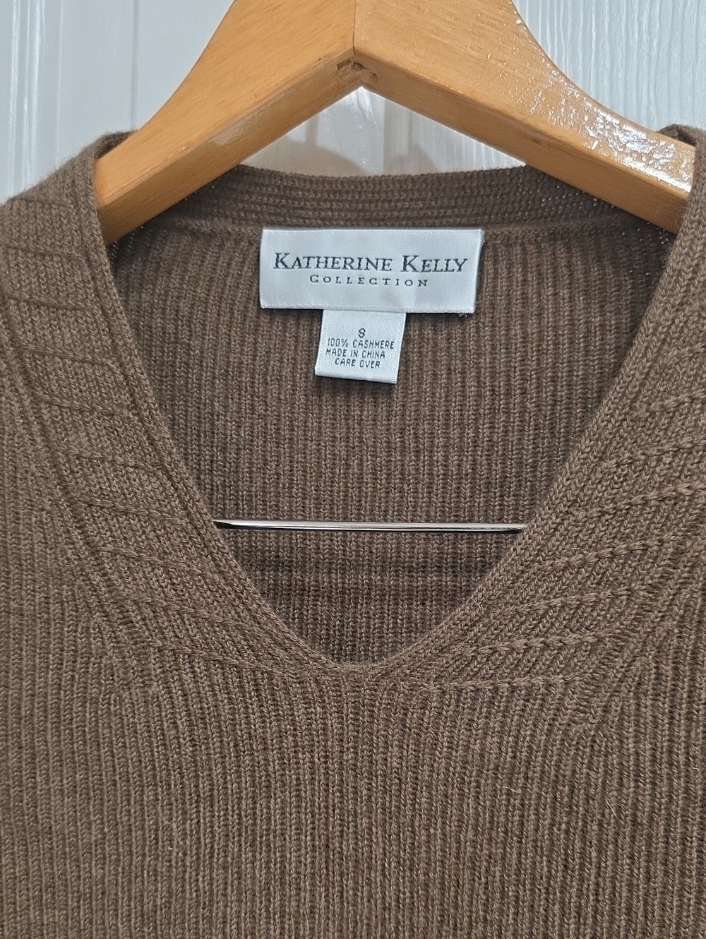 KATHERINE KELLY Brown V-Neck Cashmere Sweater Size S